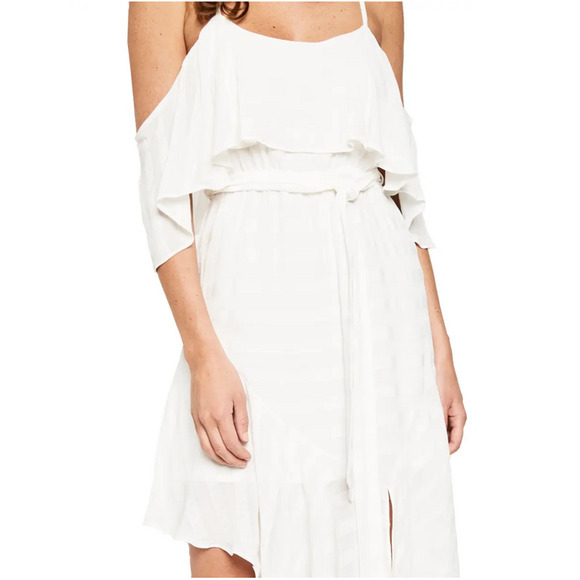 Bardot Elle Frill Cold Shoulder Dress Ivory Size L - Picture 3 of 3